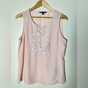 Zac & Rachel Women Top M Pink Blush Lace Embroidery Panel Front Sleeveless Sheer